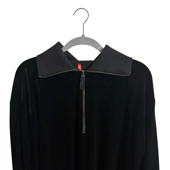 Spanx Black Velvet Zip Up Collared Sweatshirt XL - Picture 2 of 5